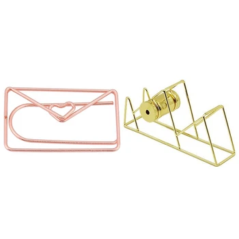 

12Pcs Decorative Envelop Shape Paper Clip Bookmark Document Organizing Clip & 1 Pcs Desktop Tape Dispenser, Wire Metal