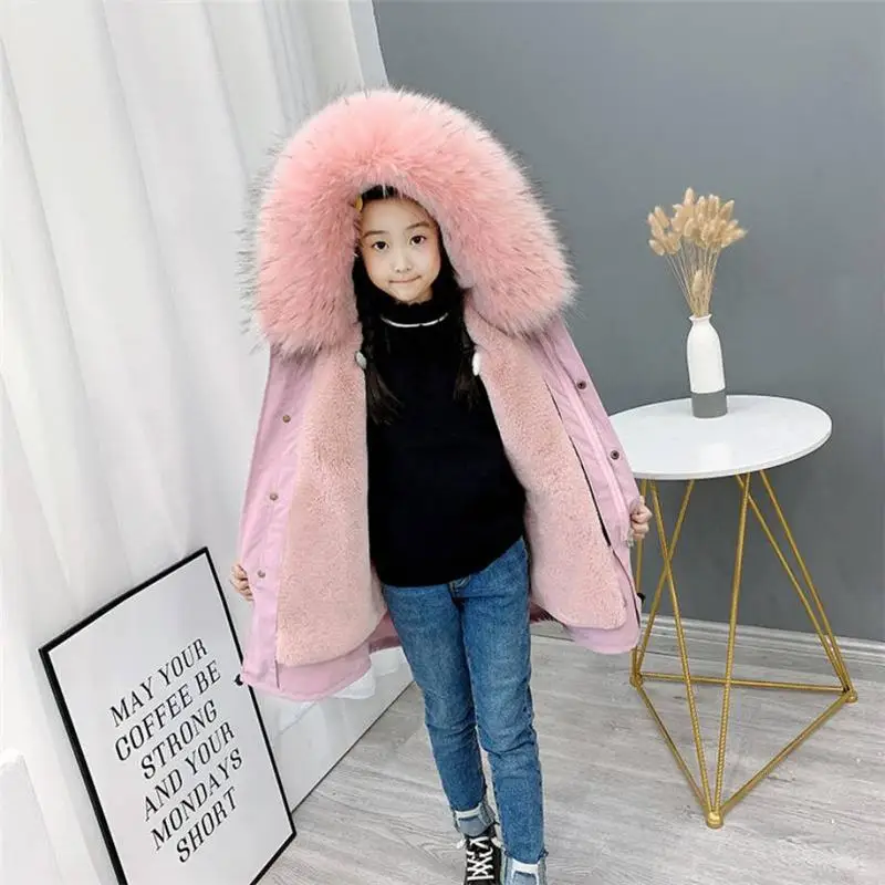 pink Г. Зимняя детская куртка для девочек и мальчиков, искусственная подкладка из кроличьего меха Рекс детская Толстая теплая парка для девочек Повседневная Верхняя одежда с капюшоном для мальчиков-подростков K38 - Цвет: pink
