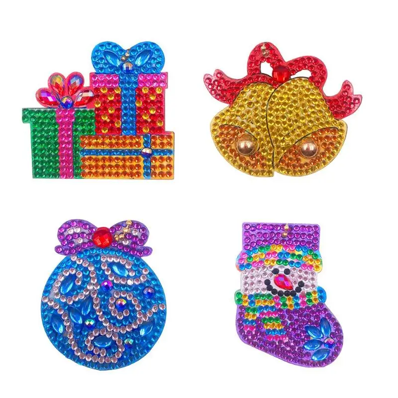 

4pcs Animal Key Ring Snowman Elk Christmas Tree Little Bear DIY Full Drill Special Shaped Diamond Painting Lovely Xmas Decor
