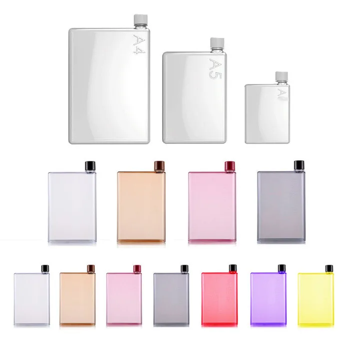

Creative A5 A6 420ml 380ml Rectangle Water Bottle Outdoor Portable Flat Plastic Drinking Bottle Summer Cool Drinkware