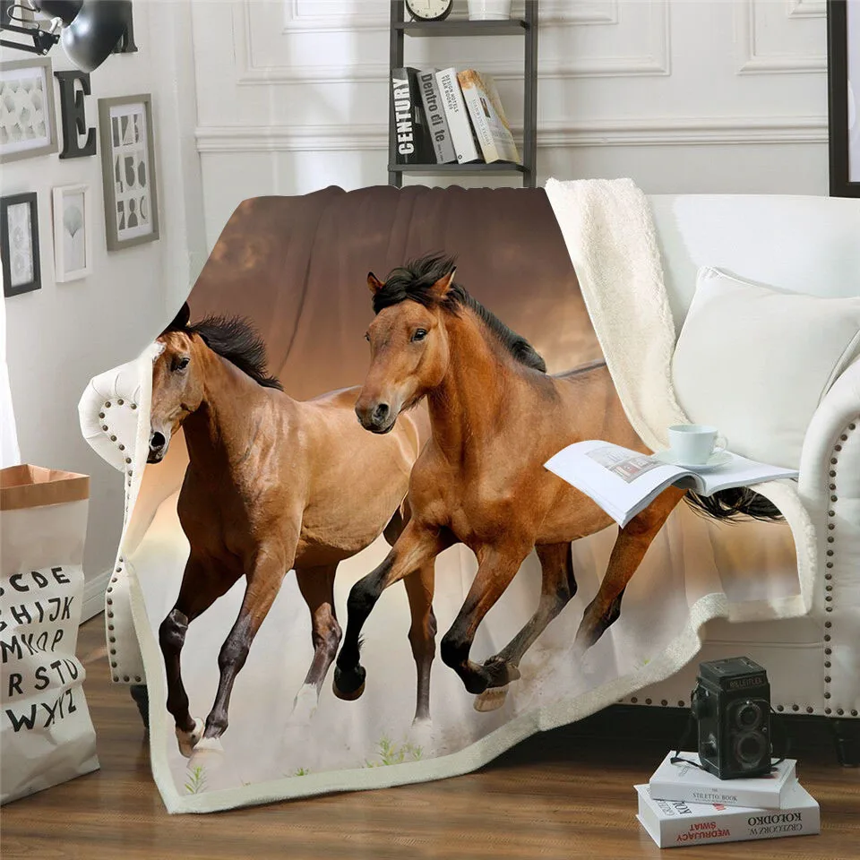 Running-Brown-Horse-3d-Print-Bedspread-Sherpa-Blanket-Couch-Cover-Travel-Youth-Bedding-Outlet-Velvet-Plush