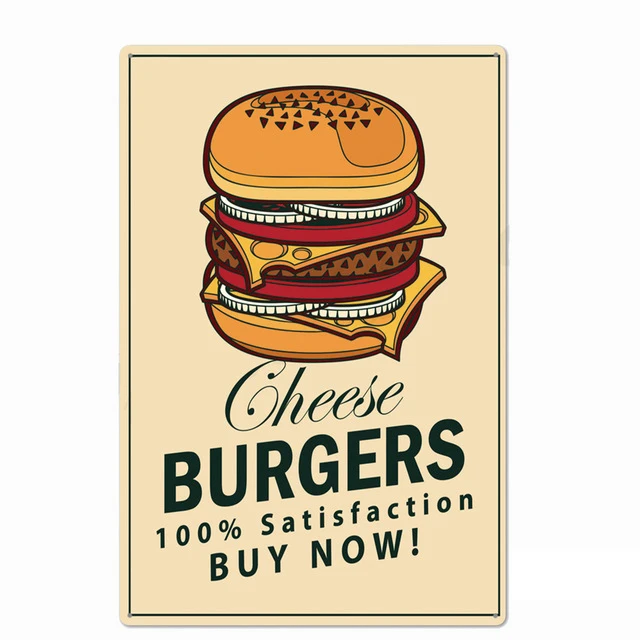 WTD Sary Plaque en métal Motif Burger and Frites fraîches et délicieuses 20 x 30 cm 