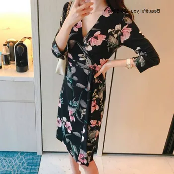 

Korean version New style dress waist slimming mid-length wrap skirt printed socialite temperament hip-wrapped skirt for women