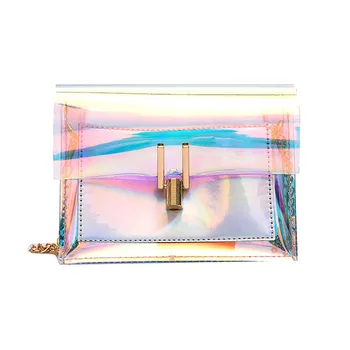 

PVC Laser Transparent Crossbody Bag Women Girl Chain Handbag Female Hasp Flap Messenger Bags Ladies Cover Torebka Damska