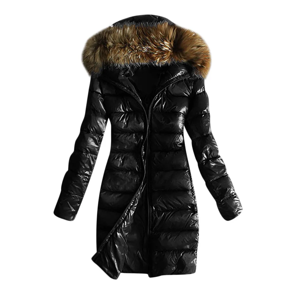 

Hoodie Parka Women Winter Warm Hooded Coats Long Sleeve Fur Collar Jackets Tops Casual Cotton Jackets Overcoat Female Outwear