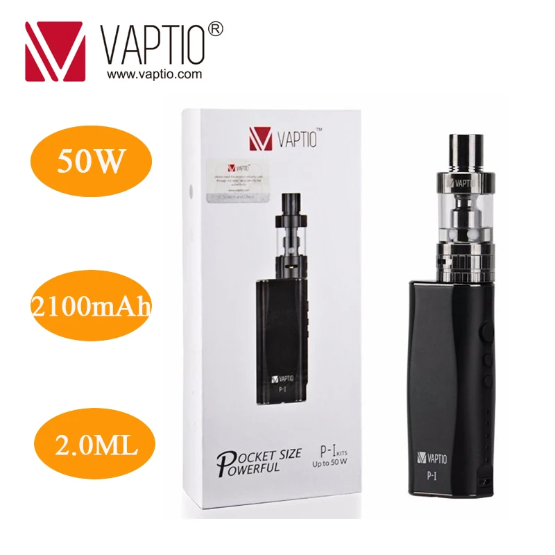 Kaufen GESCHENK 5 stücke spulen! Elektronische zigarette Vaptio P1 Kit 50W Verdampfer 2100mAh Gebaut in Batterie 2 3ml Zerstäuber Spulen 0,25 ohm