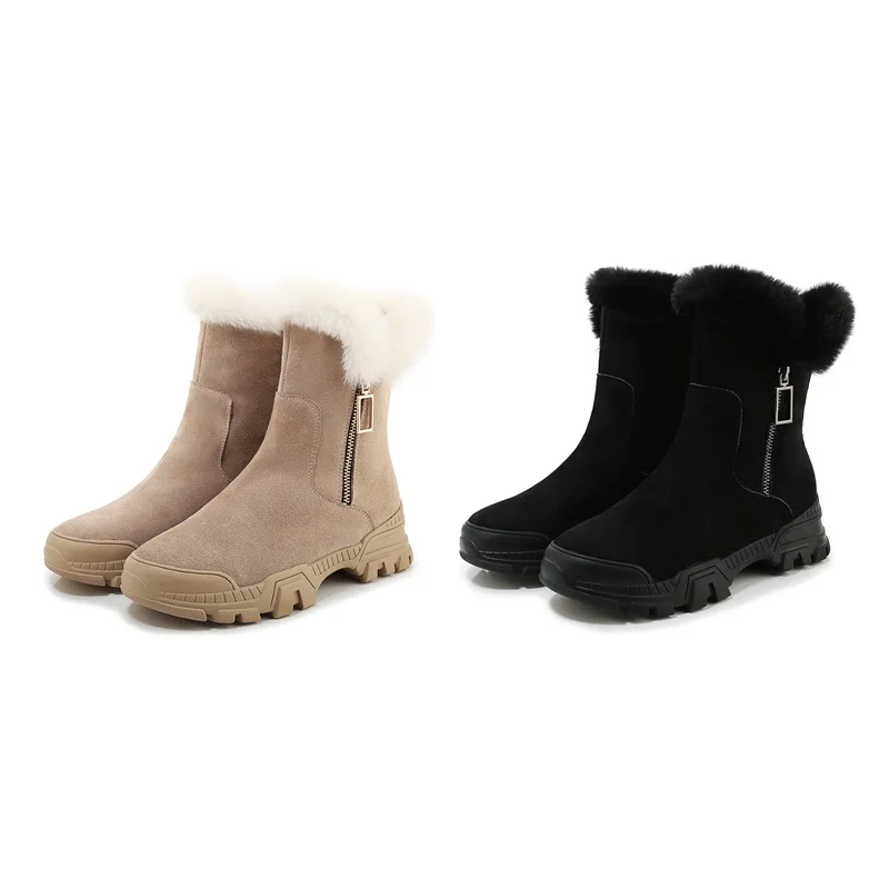 ZVQ/новые зимние сапоги в сдержанном стиле удобные женские туфли на среднем каблуке из коровьей замши с круглым носком женские туфли на молнии, Прямая поставка, Размеры 35-39