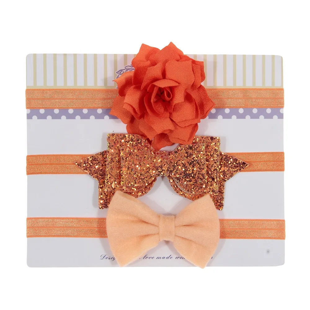 New 3pcs/lot Sequin Felt Bow Lotus Flower Elastic Headbands Kids Photography Props Baby Girls Cute Headwear Christmas Gift Sets