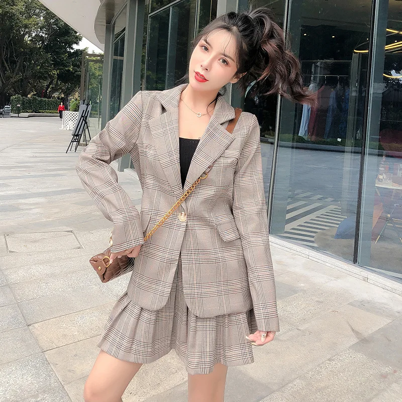 

1691 # Small Video Photo Shoot Price Control-100 Suit Plaid Coat High-waisted Short Skirt Two-Piece Set Net Price