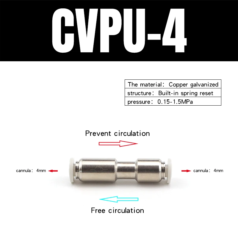 Пневматический обратный клапан с односторонним клапаном CVPU-04/6/8/10/12 воздухопроводной трубкой быструю вставку для быстрого соединения PCVU обратный клапан - Цвет: CVPU-04 white
