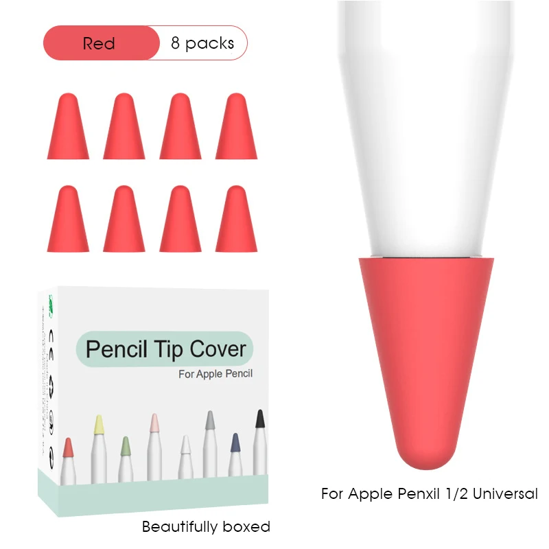 Red 8 шт. защитный чехол для Apple Pencil 1 2st ручка стилус Penpoint чехол мягкий силиконовый защитный чехол для Apple Pencil 2 наконечника - Цвета: Red