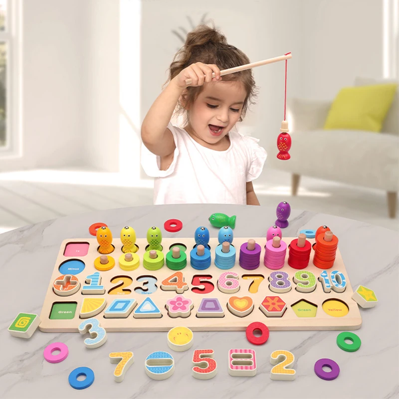 Montessori Educational Wooden Toys For Children Kids Busy Board Math Fishing Preschool Wooden Montessori Toys Count Geometric Montessori Educational Wooden Toys For Children Kids Busy Board Math Fishing Preschool Wooden Montessori Toys Count Geometric
