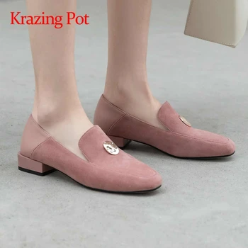 

Krazing Pot 2020 hot saling leisure cozy dress simple style metal decorations square toe low square heel slip on women pumps L95
