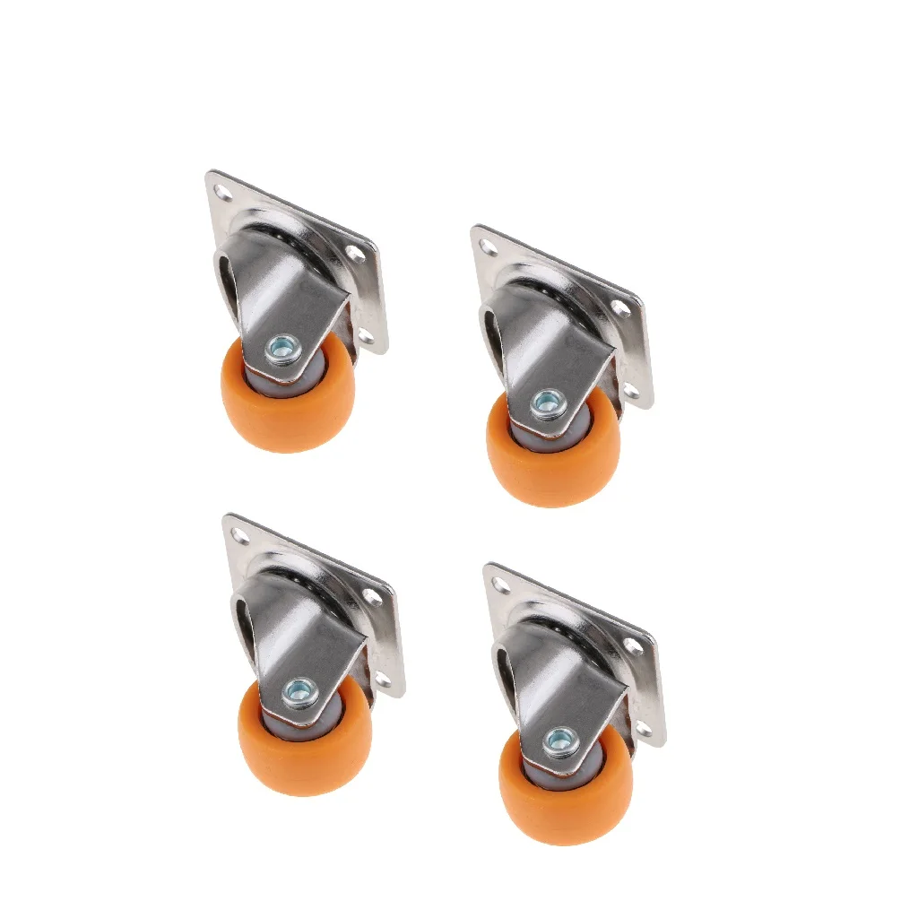 4x Nylon All Swivel Caster Wheels Plate Caster For Trolleys, Orange 32mm/1.25inch 17kg