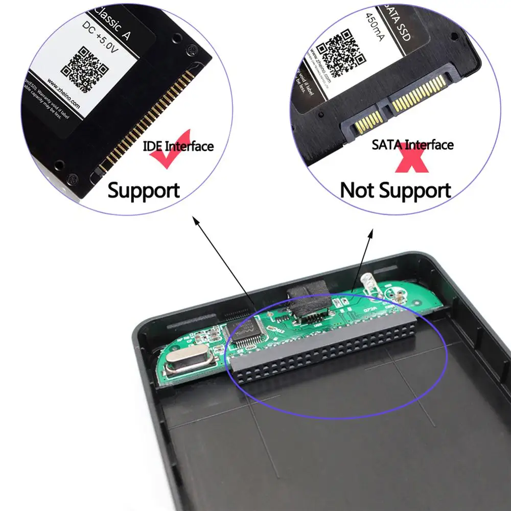 Zheino  HDD  SSD Ŭ ̽, 2.5 ġ USB 2.0 HDD ̽, 44PIN IDE PATA ϵ ̺ ũ