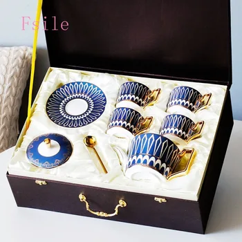 

FSILE Afternoon Tea Ceramic Tea Set Fashion Set Coffee Set Creative Home Flower Tea Coffee Cup Saucer Gift Box Business Gift Set