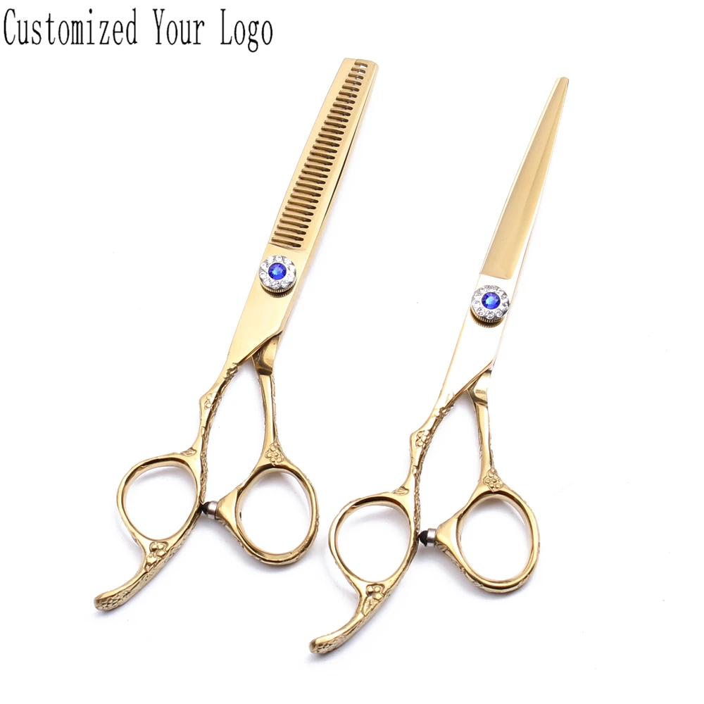 

Professional Hairdressing Scissors Left-Hand 6" 440C Gold Cutting Shears Thinning Scissors Hair Scissors Barber Shears DIY C8002