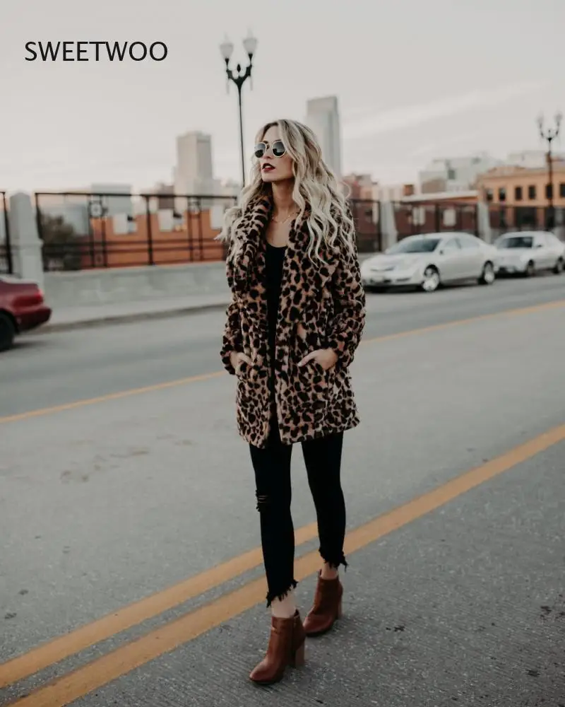 2021 Fashion Winter Faux Fur Jacket Women's Luxury Long Sleeve Lapel Collar Leopard Print Wool Thick Warm Mid-Length Jacket 5Xl