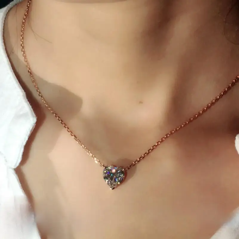 Romantic Rose Gold Clavicle Chain Pendant Necklace Women Fashion Heart Shaped Cubic Zirconia Marriage Wedding Necklace