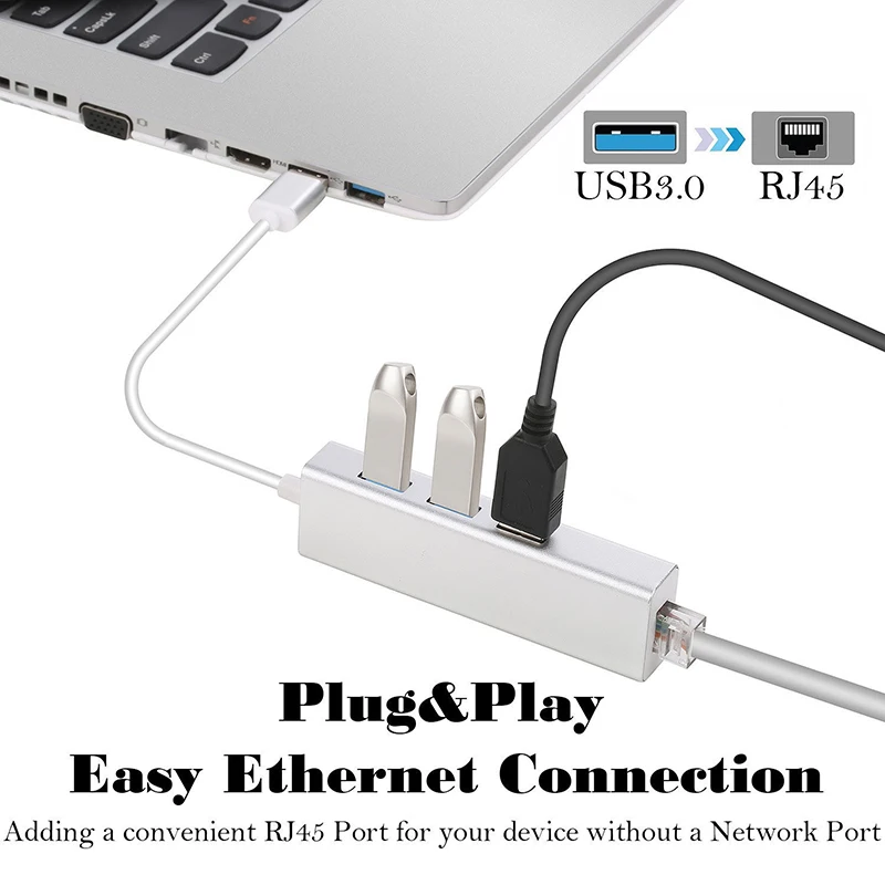 

3 Ports USB 3.0 Gigabit Ethernet Lan RJ45 Networks Adapter Hub to 1000Mbps for PC VH99
