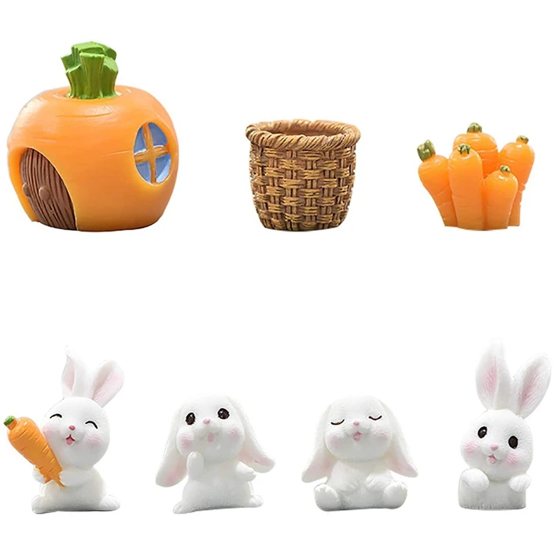 7 Pcs Miniature Bunny Ornament Fake Rabbit Decorative Bonsai for Home Decorations Easter Gift | Дом и сад