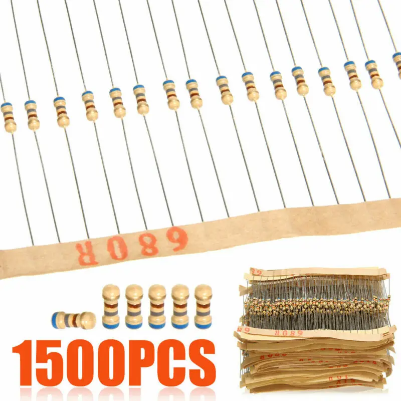

1500pcs 1/4W 75 Values Carbon Film Resistor Assorted kit (1 ohm ~ 10M ohm) 5%