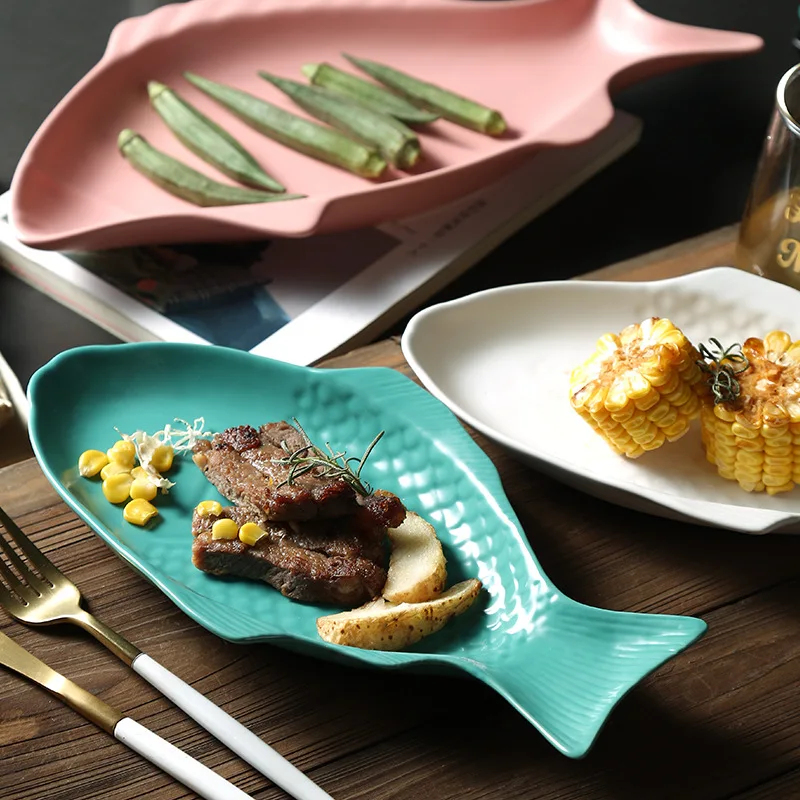 

Cute Fish Shape Ceramic Dish Creative Breakfast Beef Serving Fruit Snack Dishes Cartoon Animal Household Tableware Dessert Trays