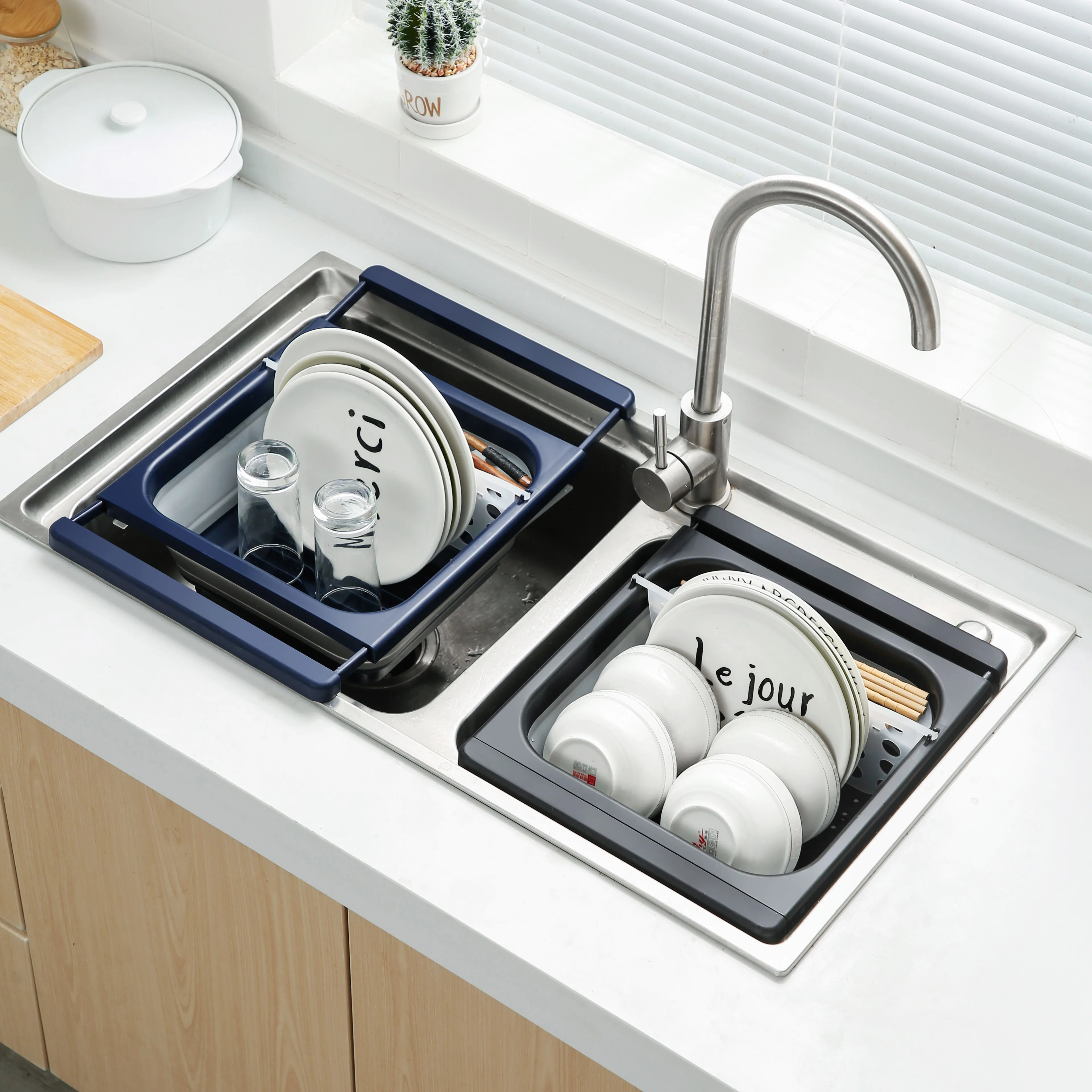 

Multifunctional Retractable Sink Organizer Kitchen Folding Tableware Draining Basket Water Filter Storage Baskets