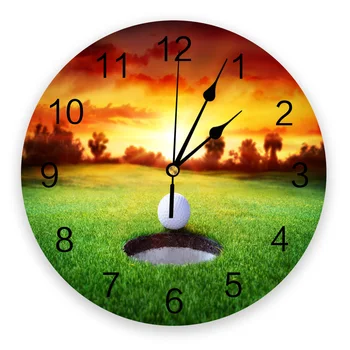 

Golf Sport Course Green Grass Wall Clock For Home Living Room Bar Cafe Decor Silent Round Pvc Wall Clocks