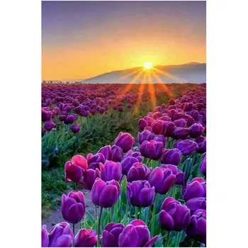 

5D Diamond Mosaic Crafts Diy Diamond Painting Cross Stitch Full Rhinestones Needlework Square Diamond Embroidery Tulip landscape