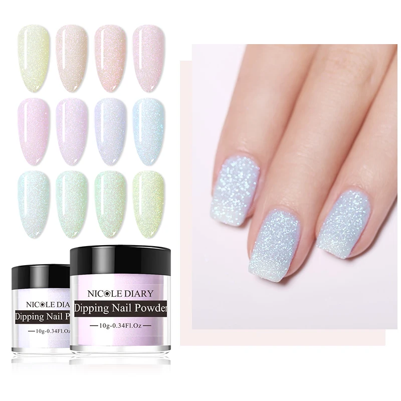 NICOLE DIARY 10g Colorful Acrylic Dip Powder Natural Dry Sweety Blinking Nail Art Decoration