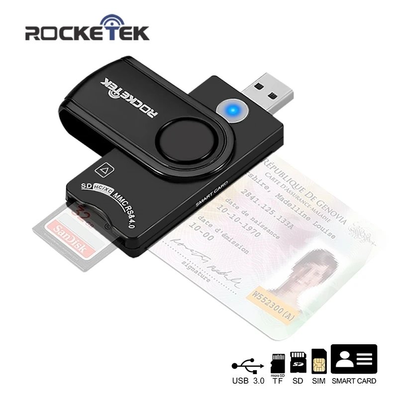 Rocketek USB 3,0 2,0 мульти смарт-кард-ридер SD/TF micro SD память, ID, банковская карта, sim cloner разъем адаптер ПК компьютер