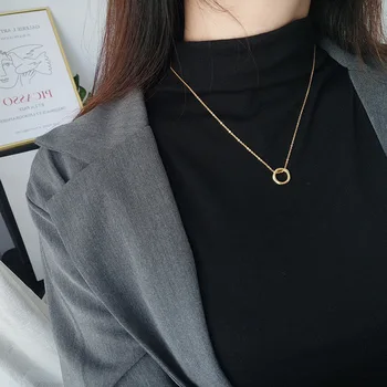 

100% 925 Sterling Silver Necklace Pendant Gold Round Pendant For Women Pure Silver Jewelry New Year Gift