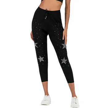 

2020 casual pants women's five-pointed star Hot Ball elastic ankle-length pants fashion