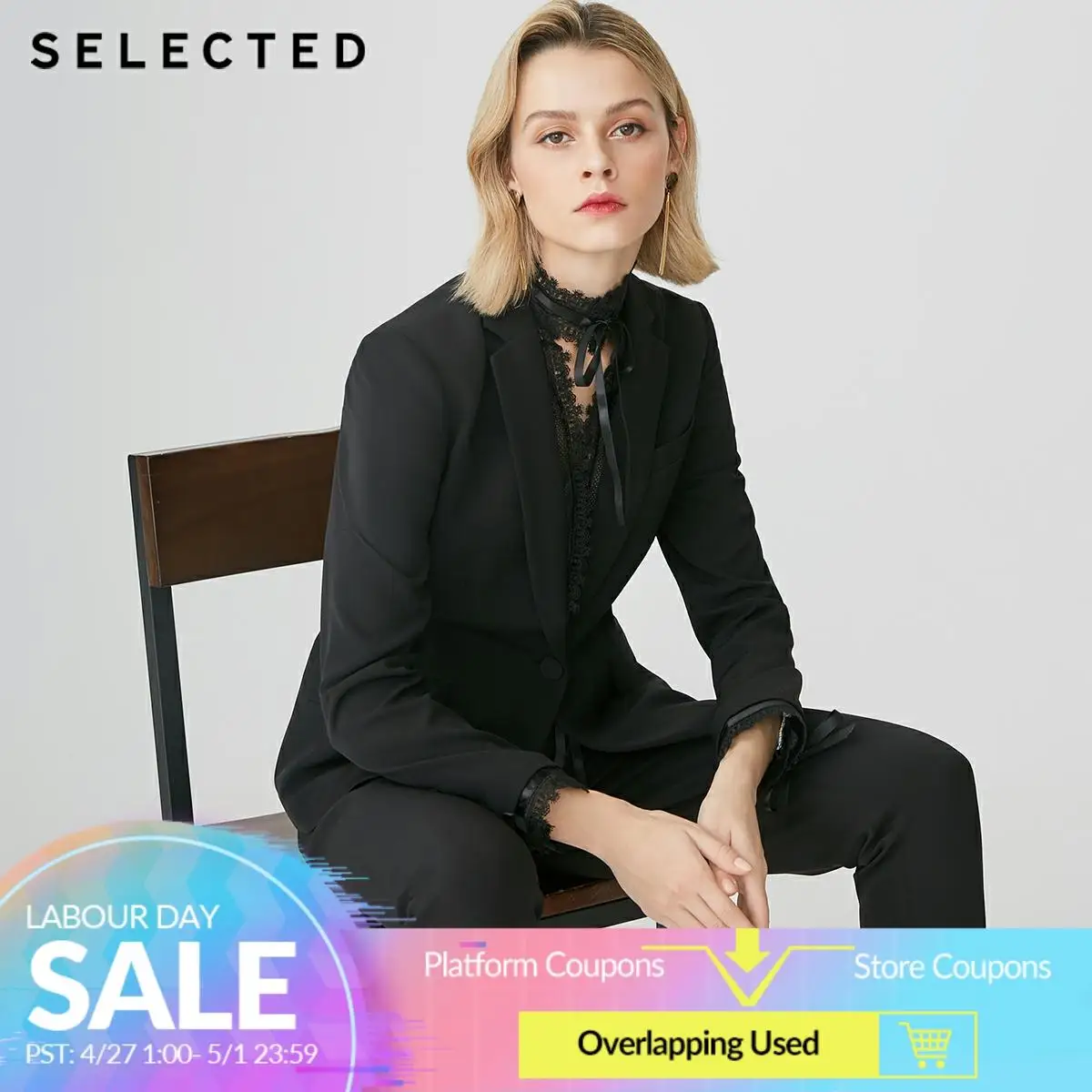 

SELECTED Women's Pure Color Lace Business Casual Blazer SIG|419172509