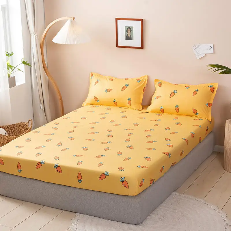 Bonenjoy 1 pc Mattress Cover With Elastic Twin/Full/Queen/King Size Fitted Sheet Carrot Pattern Bedsheet For Adults Children 2