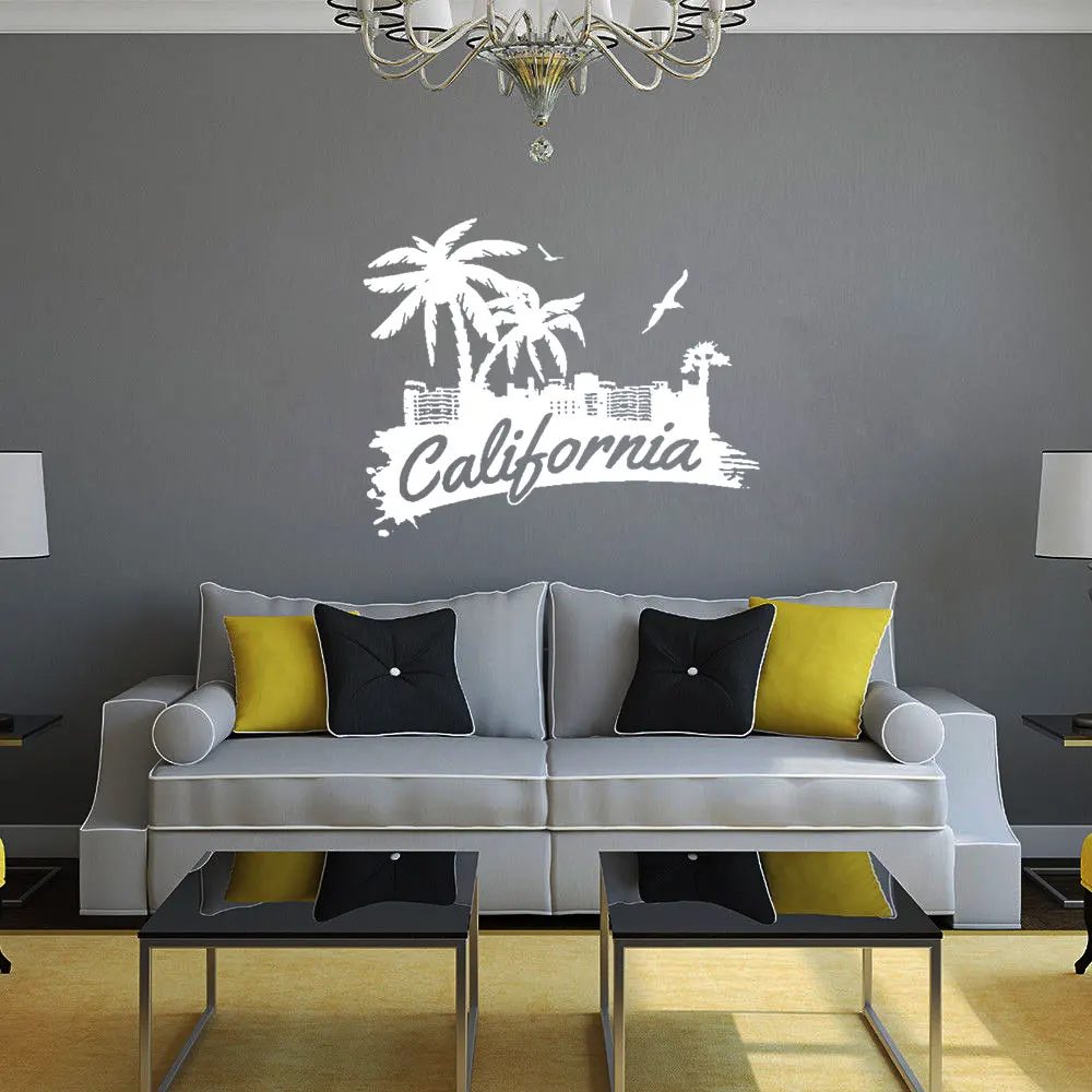 

California Signs Palm trees Seabirds home decoration decal vinyl wall stickers Wall Decal Living Room Vinyl Removable Art DW7680