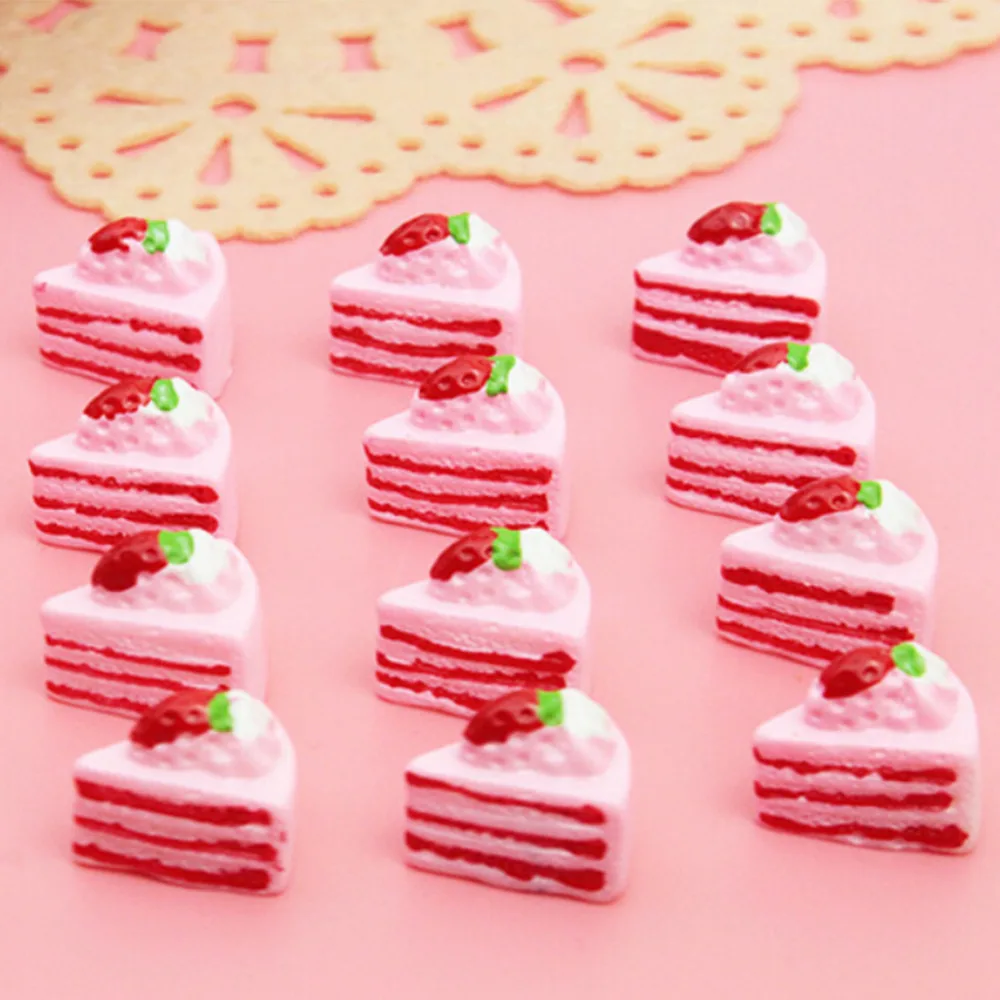 10Pcs Cute Kawaii Flat Back DIY Miniature Artificial Fake Food Cake Resin Cabochon Decorative  For Desk  Household Decoration