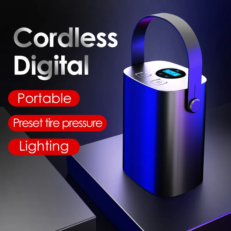 Licheers Portable Air Pump Cordless Digital Car Air Compressor 120W DC 12V Mini Tire Pump Cylinder Inflating for Car Motorcycles