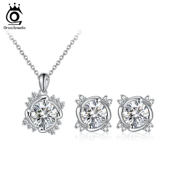 

ORSA JEWELS Charm Design 100% 925 Silver Luxury Big Zircon Jewelry Set for Women Girls Engagement Earring Bracelet Necklace SS99