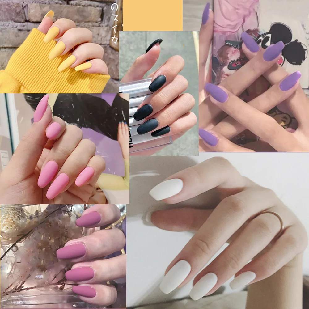 

24Pcs Detachable Matte Long Coffin Fake Nails Ballerina Full Nail Art Tips Colorful Beauty Artificial False Nails with Glue