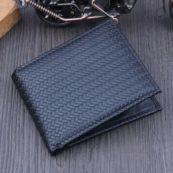 

Men's woven wallet short purse Bifold Business Leather PU ID Credit Card Holder Purse pocket skin wallets vintage man purse#0113