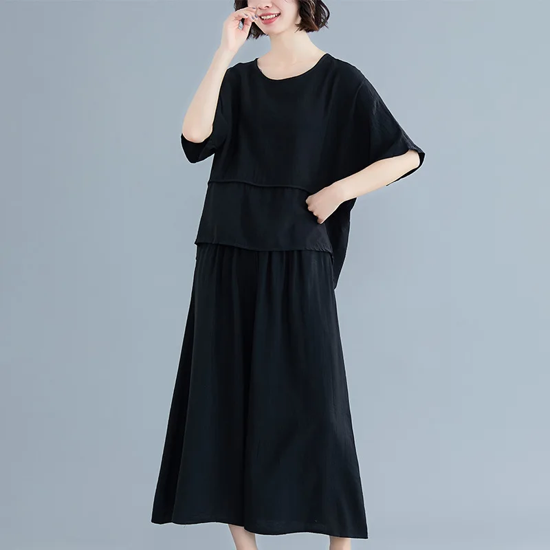 

Literature And Art Retro Cotton Linen WOMEN'S Suit 2019 Summer New Style Loose Casual Elastic Waist Loose Pants Two-Piece Set