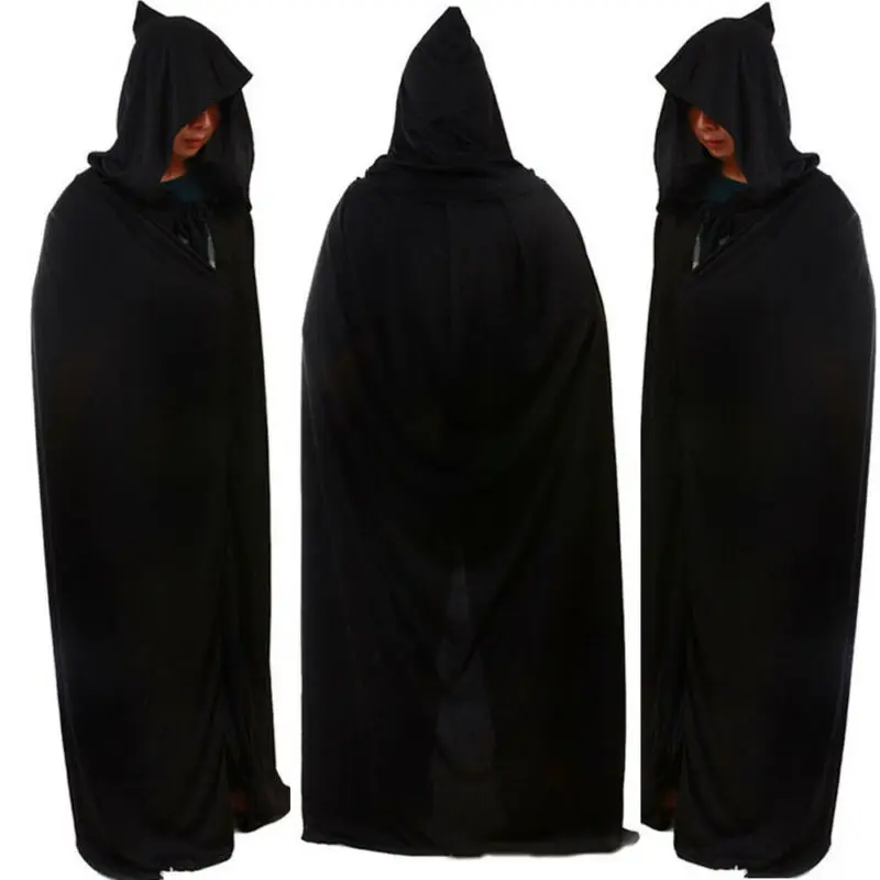 Unisex Hooded Cape Halloween Costume Knight Cloak Black Man Women Full Length Hooded Cloaks Cape Coats Vampire