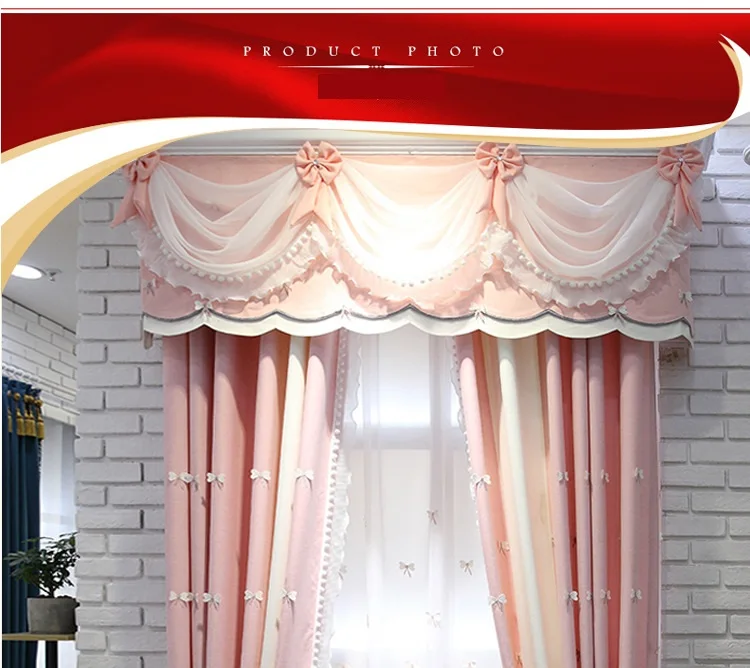 New luxury chenille embroidered curtains finished custom for living room high quality pink blue curtains for bedroom girls room