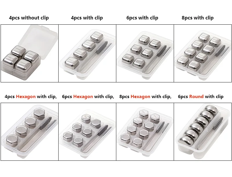 AMINNO Кубики льда из нержавеющей стали с клипсой, многоразовые кубики льда для виски-колы, охлаждающие камни из легированного металла, одобренные SGS