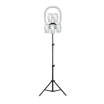 

Live Studio Photography LED Phone Ring Lamp with 180CM Folding Stage Build-In Power 5 Phone Holders for All Smartphones
