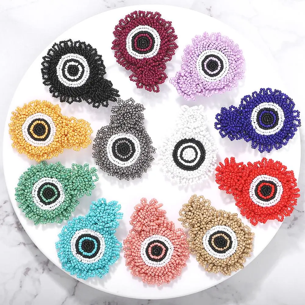 

Girlgo Newest Round Handmade Beads Eyes Drop Earrings Women Boho Colorful Brincos Circle Heart Beaded Statement Earrings Jewelry