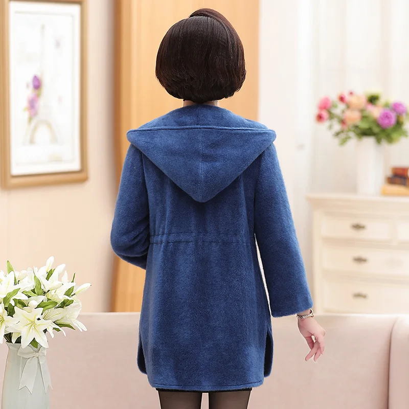 

Middle-aged Autumn New Style Fashion Loose Long-sleeved Coat 4-55-Year-Old Middle-aged Women Dress Mid-length Hooded WOMEN'S Coa