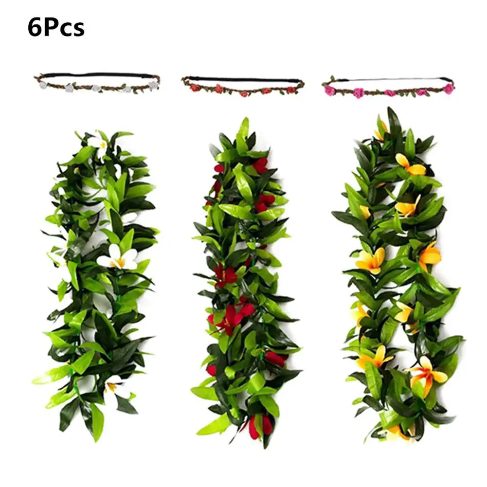 

DishyKooker 6Pcs/Set Hawaii Artificial Leaves Wreath Costume Party Props Decorative Accessories(3 Wreaths +3 Head Rings)
